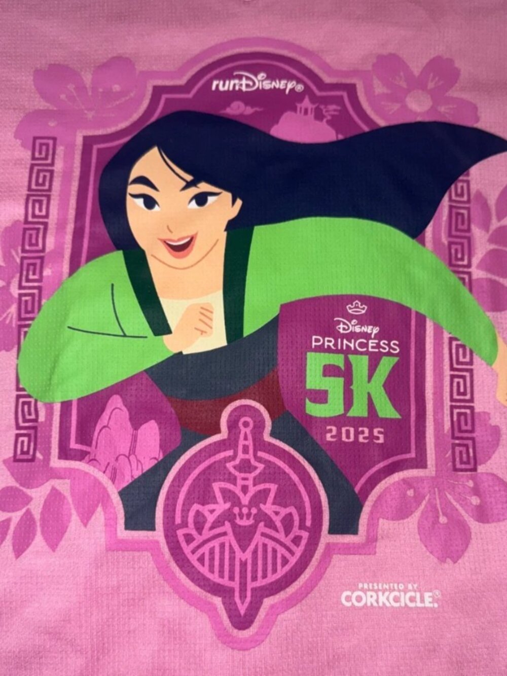runDisney 2025 Mulan Princess 5K Pink Short Sleeve Shirt Medium